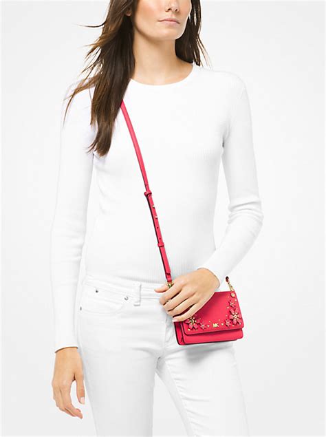 michael kors floral embellished pebbled leather convertible crossbody|michael kors pebble leather handbags.